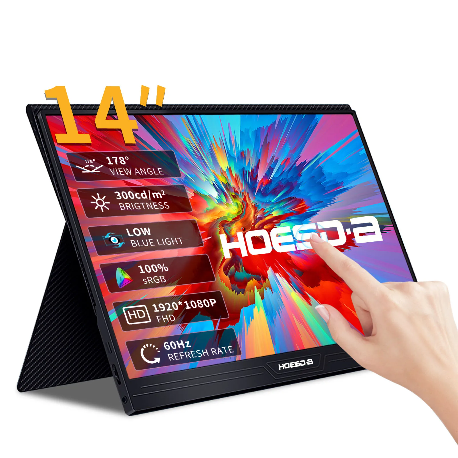 HOESD.a 14 inch Touch Screen Portable Monitor 1080P IPS Extended Display for Laptop Phone