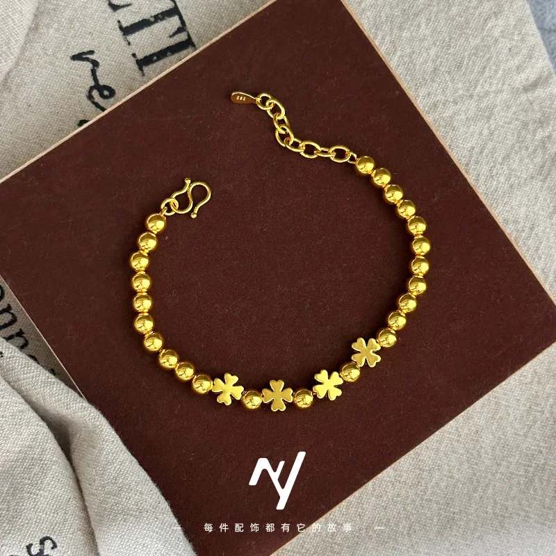 

9999 real glod A light luxury design with a European and American style four- pearl bracelet and an ins glossy finish