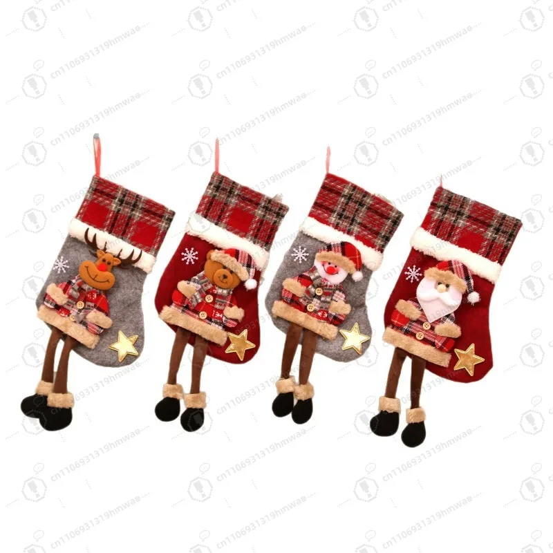 

Christmas Large Plaid Socks Christmas Tree Charm Kids Holiday Candy Bag Gift Bag Home Decorations