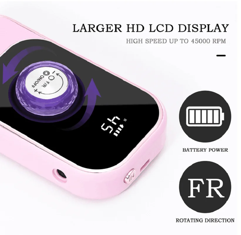 เครื่องขัดไฟฟ้าไร้สาย 45000RPM พร้อมดอกสว่านและฐานสำหรับเล็บอะคริลิคกำจัดเล็บเจลขัดเล็บร้านทำเล็บบ้าน