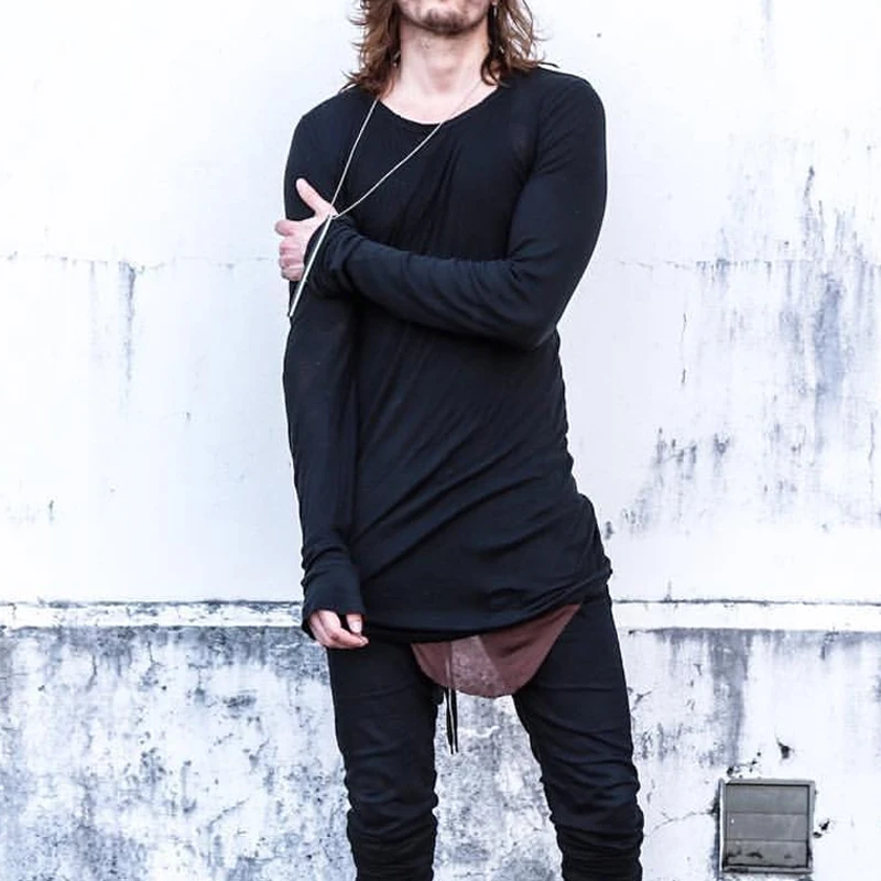 

Приталенная футболка с длинным рукавом и рваным краем, тонкий хлопковый топ с круглым вырезом для молодежи, весенне-осенний базовый слой, модный стиль