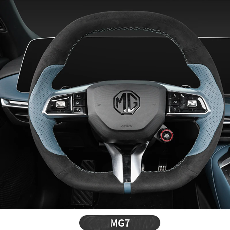 Sports style steering wheel cover for MG MG7 2022 2023 Hand sewn anti slip suede leather car interior accessories