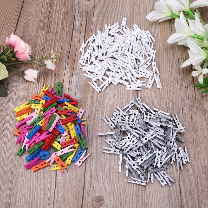 100Pcs Small Size 25mm Mini Natural Wooden Clips for Photo Paper Pegs Clothespin