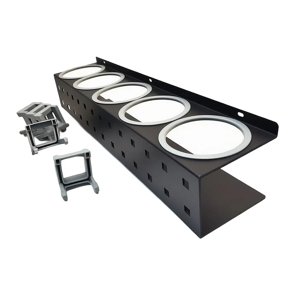 Spray Bottle Storage Rack Wall Mounted 53x11x8.5cm with 5 Dedicated Holes and 5 Sturdy Hooks for Clutter Free Area