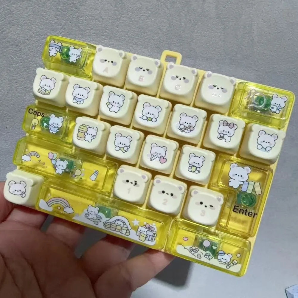 26 Mechanical Keys Keyboard Fidget Compact Size Cartoon Bear Mini Mechanical Keypad Bright Colors Lightweight