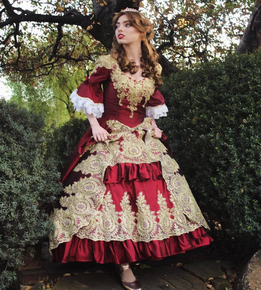 

Rococo Period 1870s Prom Dress Costume South Belle Renaissance Evening Dress Gold Lace Bustle Aesthetic Antique Party Customized