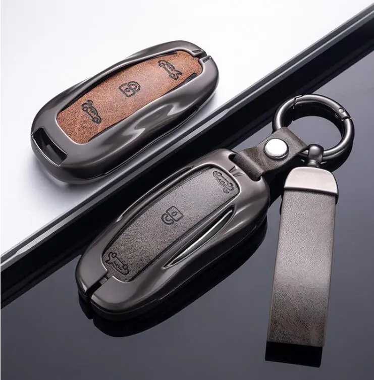 

Car Zinc Alloy Fob Smart Remote Key Case Cover Holder For Tesla Model 3 Model S Model Y Model X Protector Keychain Accessories