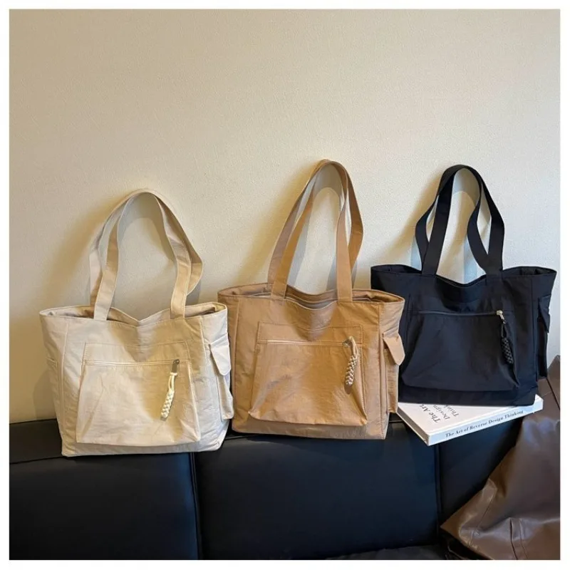 CEEKAY Nylon-Tragetasche mit Reißverschlussfach vorne, Seilanhänger, Tragegriff, vielseitig einsetzbar, für den täglichen Gebrauch, lässig, große Kapazität, Damenhandtasche – Detail 23