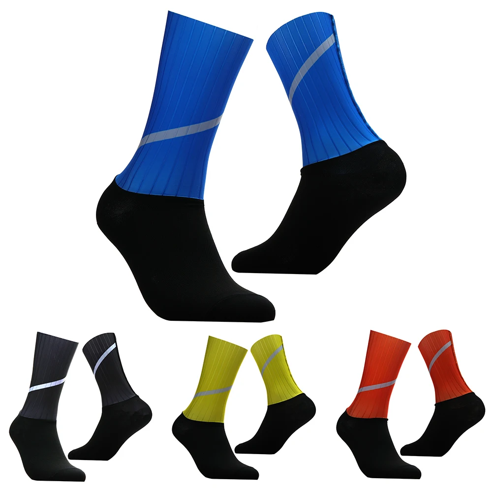 Sport profession Cycling Socks Men Anti Slip Seamless Aero Bike Wearproof Road Bicycle Socks Reflective safety sock