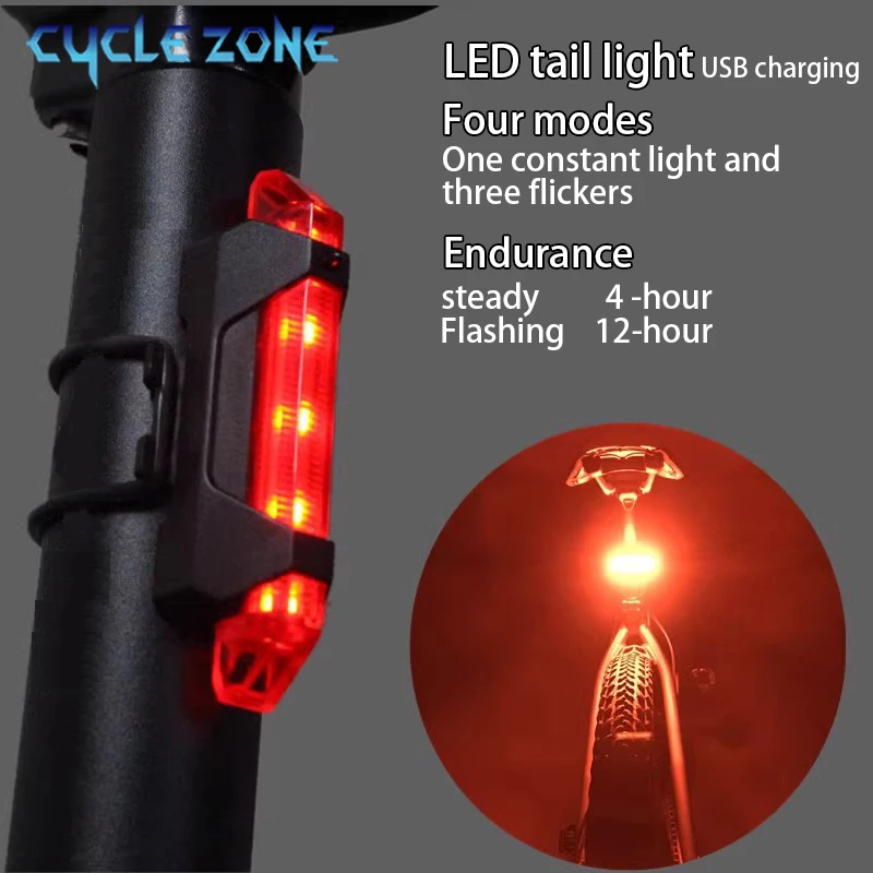 Bicycle Taillight USB Rechargeable MTB Road Mountain Bike Safety Warning Tail Light LED Bike Flashing Rear Lamp for Night Riding