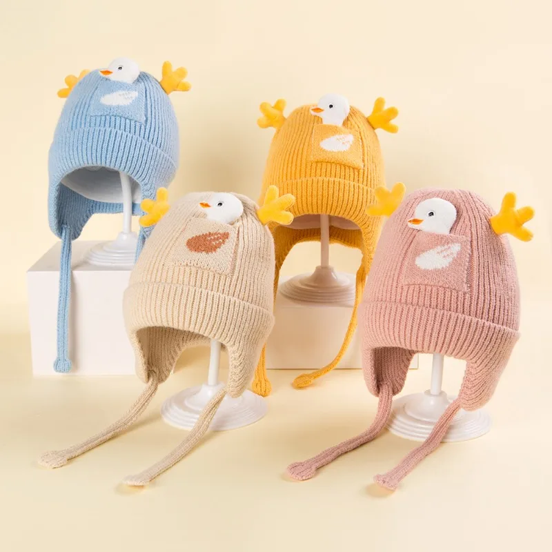 

Новинка 2023 года, осенне-зимние детские вязаные шапки-ушанки, мягкие, теплые, милый стиль, подходят для детей от 6 до 12 месяцев до 3 лет, унисекс и ветрозащитные