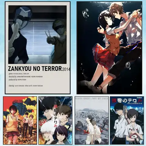 Zankyou No Terror Anime-Gemälde, Kalligraphie, Leinwand-Poster: knitterfrei, wasserfest, langlebig, Wanddekoration für alle Räume
