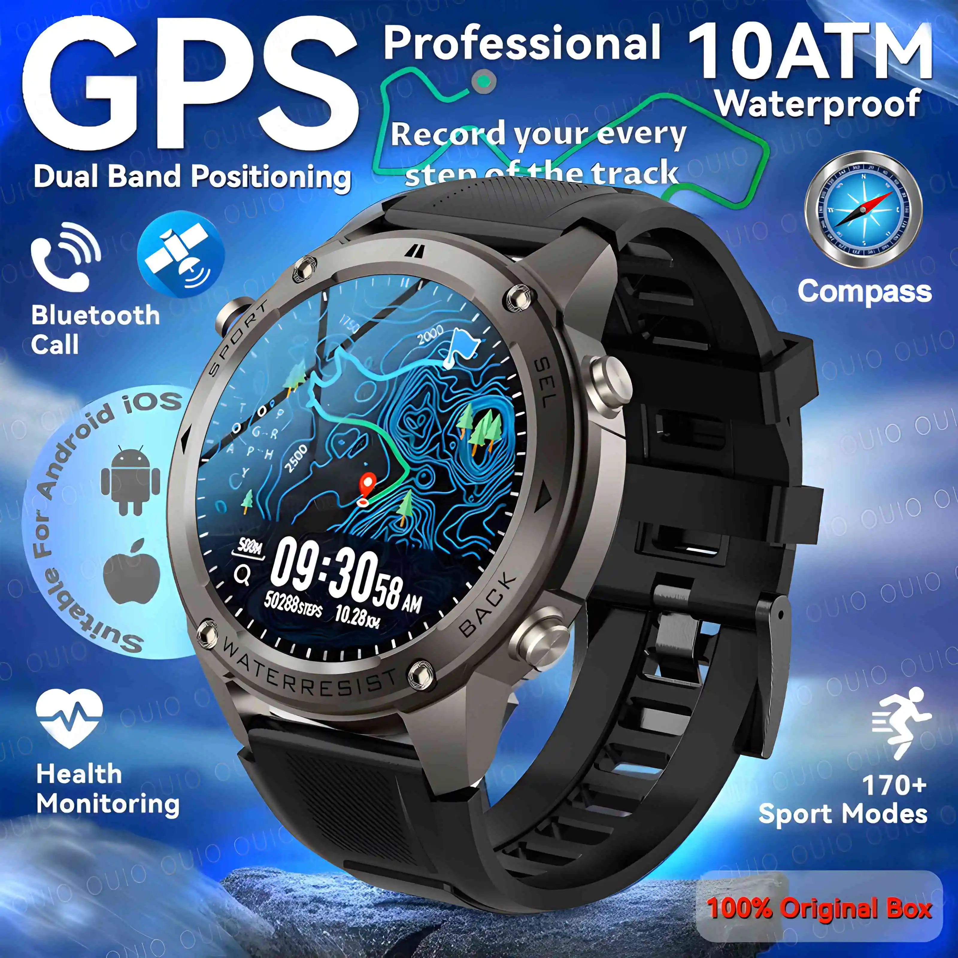 

2025 New Precise GPS Smart Watch 10ATM Waterproof Built-in Dual-band GNSS Compass Military Sports Smart Watch Men For HUAWEI&IOS