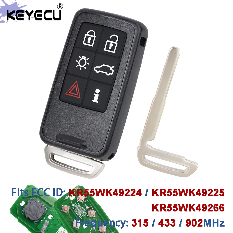 

KEYECU KR55WK49224 5WK49225 5WK49266 433/868/902MHz ID46 Chip Keyless-Go Smart Remote Key for Volvo XC60 XC90 S60 S90 2009-2014