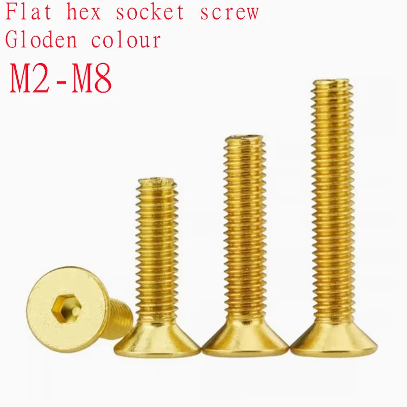 5PCS-10PCS DIN7991 stainless steel with Titanium Golden colour flat Hex Hexagon Socket Screws Allen Bolts M2 M2.5 M3 M4 M5 M6