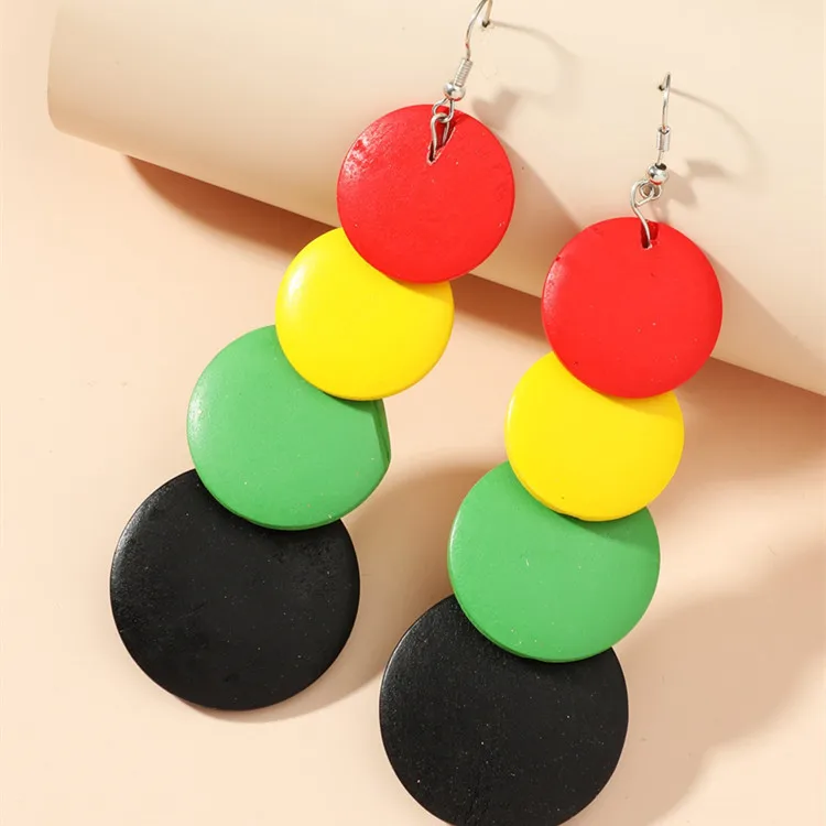 Juneteenth Shirts Outfit Accessories for Black Women Rasta-Colored African Juneteenth Drop Earrings Black History Month Earrings