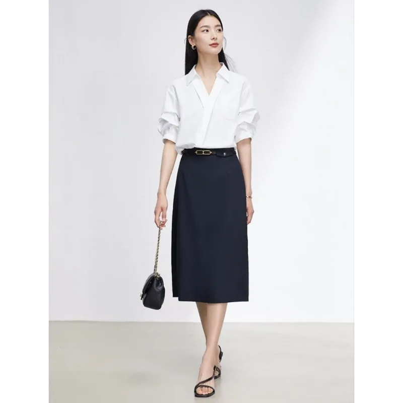 

French Elegant V-neck Shirt Women's Short Sleeve 2025 Summer New Simple Top Small