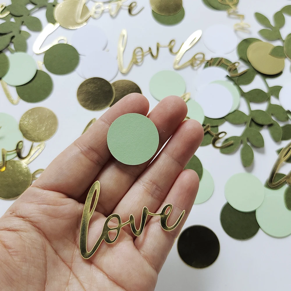 100 Stück Salbei Party Konfetti Liebe runde Blatt Pflanzen Gold Farbe Papier Konfetti DIY Hochzeit Verlobung feier Dekorationen Lieferungen – Detail 7