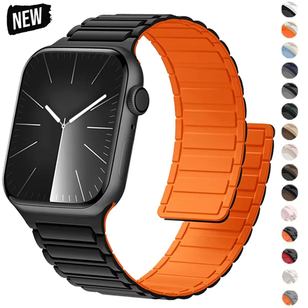 Magnetic Silicone Strap for Apple Watch 46mm 42mm 49mm 45mm 41mm 44mm 40mm Band for IWatch Ultra 1-3 Series 11 10 9 8 7 6 SE 5 4