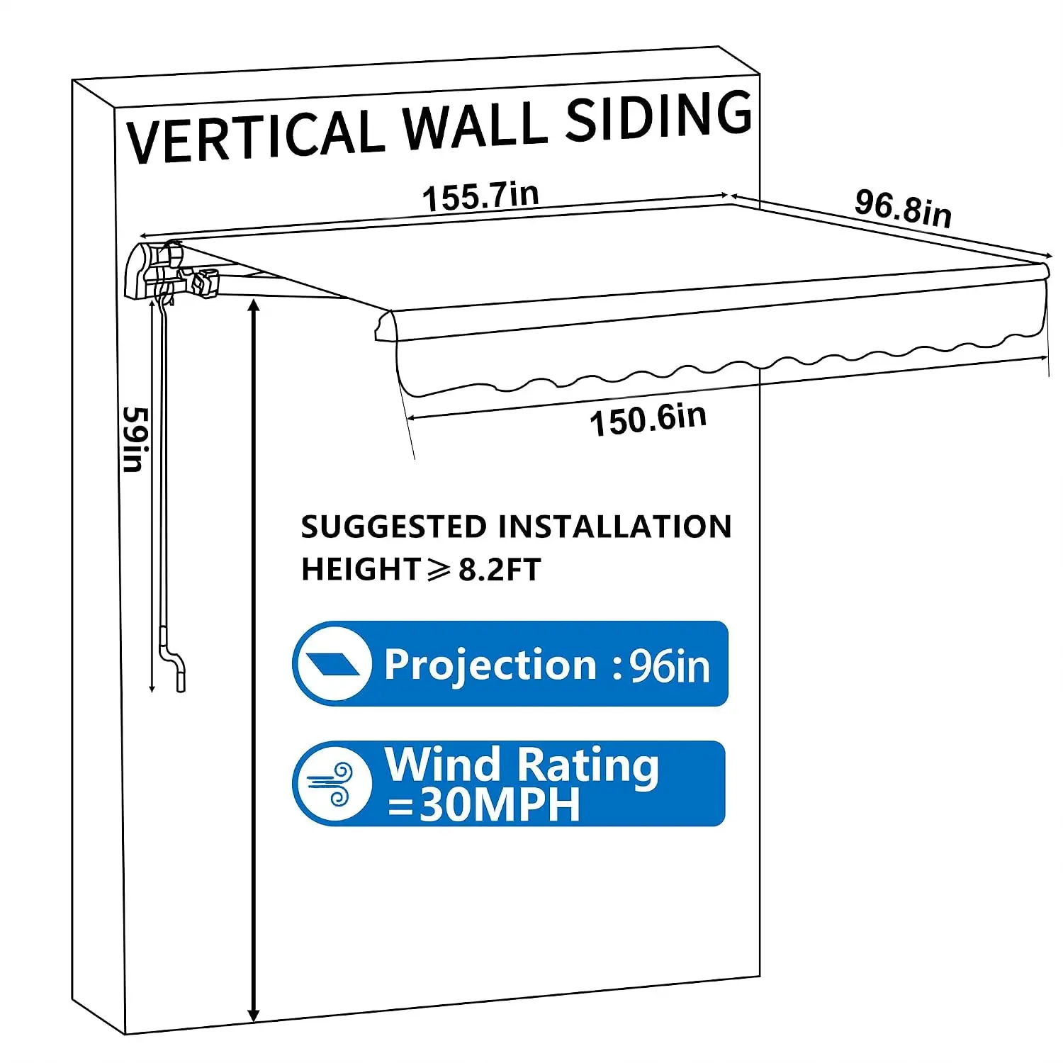 13'x8' Retractable Awning Sun Shade Cover Manual Crank Outdoor Shelter Window Deck Yard Balcony Grey, Customized