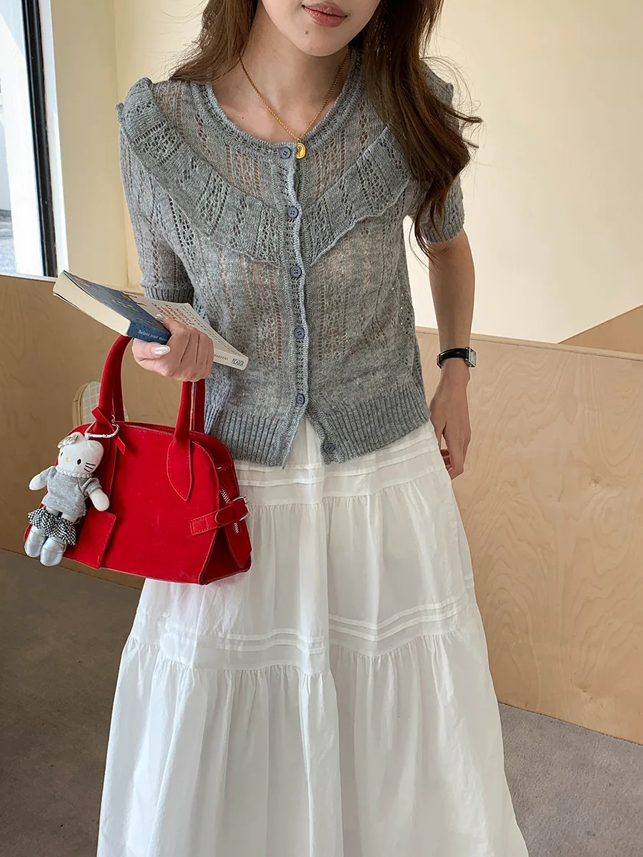 2026 Damen Kurzarm-Pullover mit Aushöhlungen, dünne Strickjacken, Oberteile für Damen, weicher Pullover