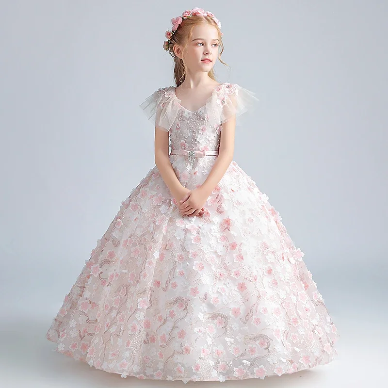 

Flower Girls Cute Long Dress Princess Children Wedding Bridesmaid Maxi Evening Gowns Birthday Party Kids Luxury Pageant Dresses