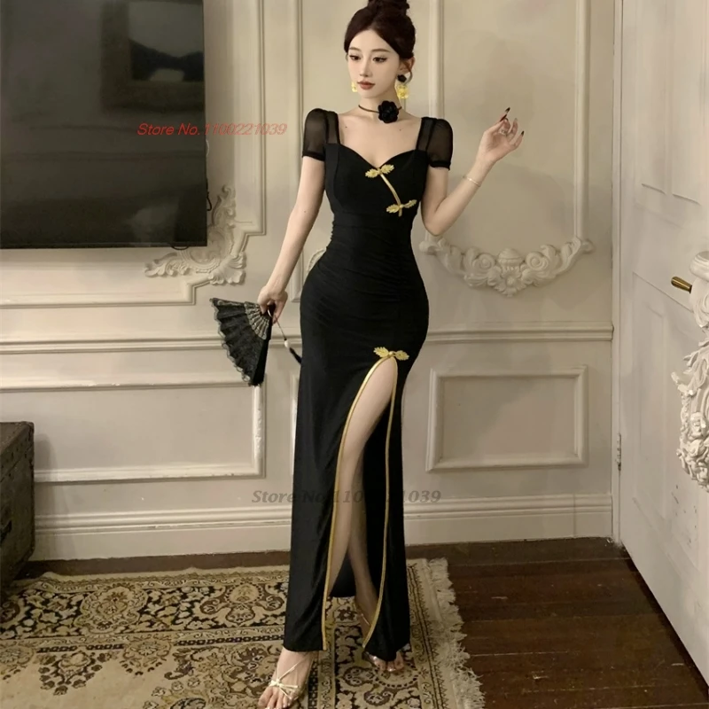 

2024 chinese sexy dress qipao improved cheongsam vintage vestidos dress qipao traditional nightclub banquet evening dress qipao