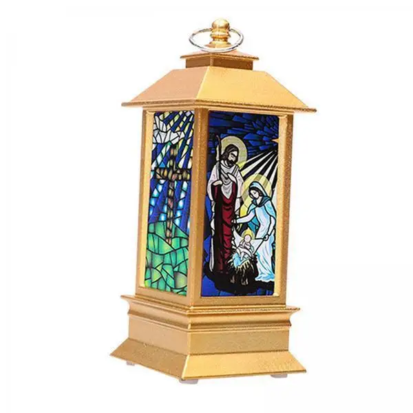 Jesus Lantern Gold Candle Lantern LED Lamp Christmas Ornament for Table Centerpiece Bedroom Garden Decor view 2