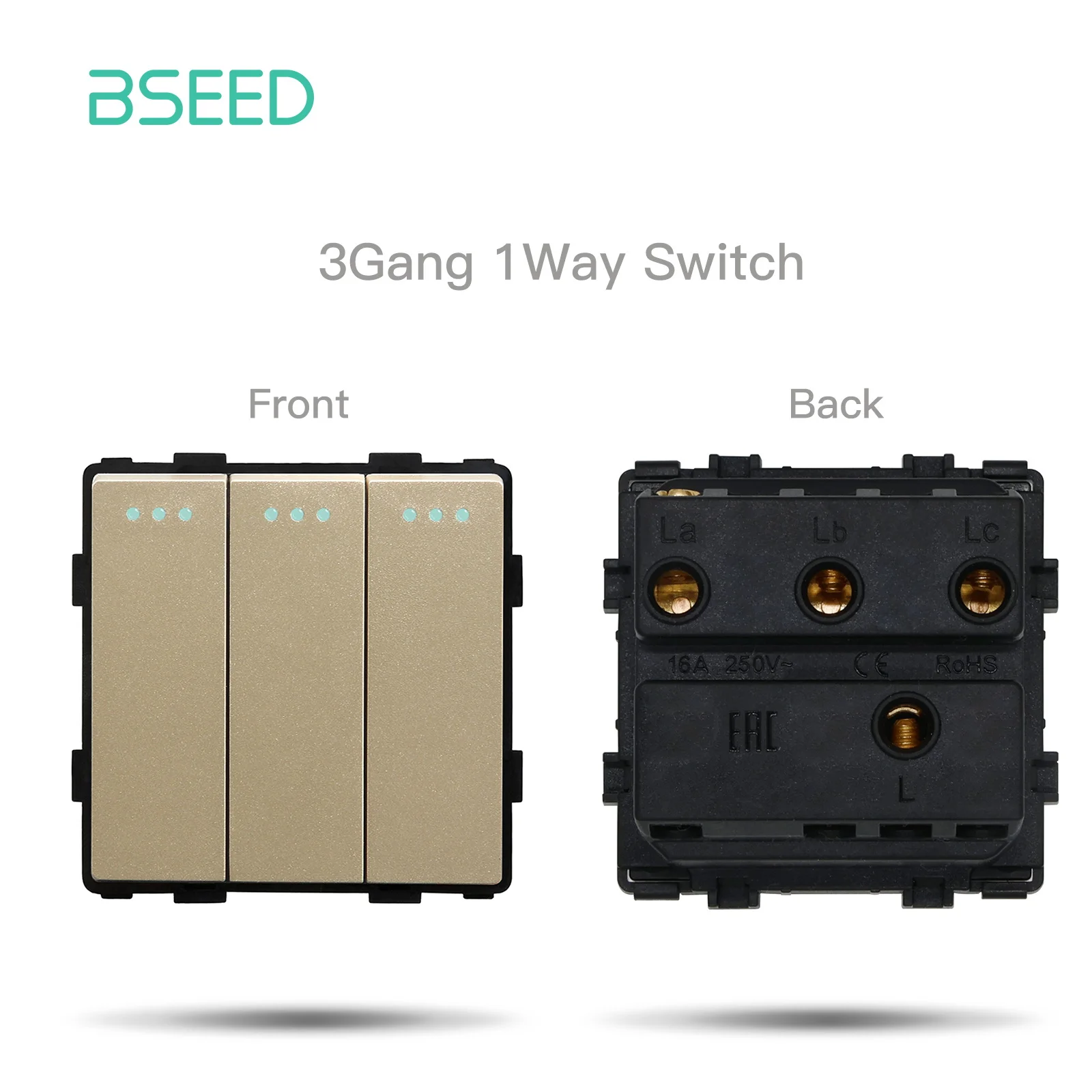 BSEED EU-Standard-Wandlichtschaltermodul, Steckdosen, Knopfschalter, DIY-Funktionsteil, Glasscheibe, kostenlose Zusammenstellung, Gold
