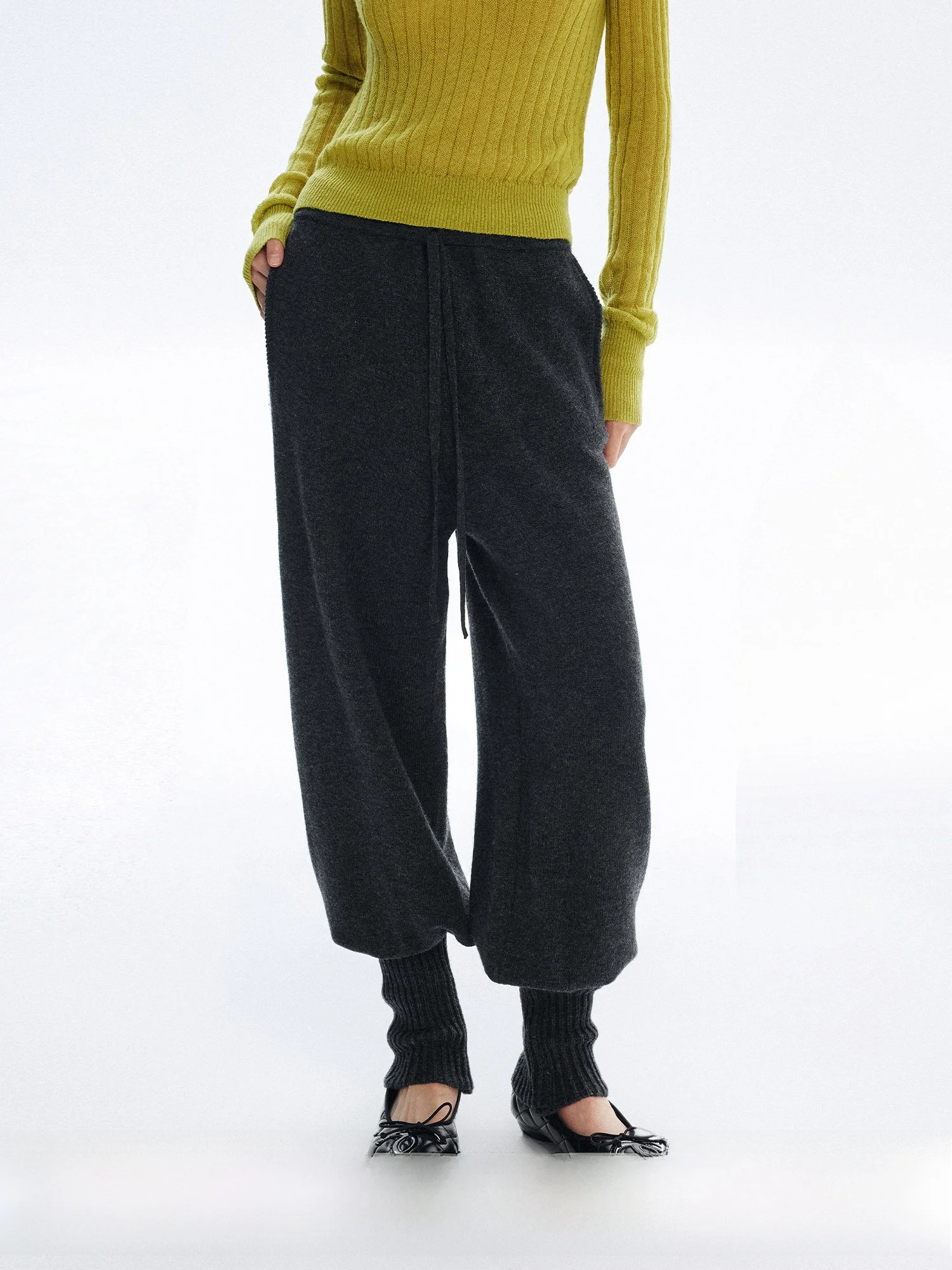 

Soft Drapey Elastic Waist Lazy Cuffed Knitted Pants eep Leg Casual Pants Women's Faion Spring Season Small Foot Sle