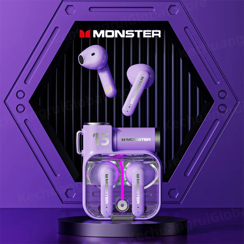 Monster XKT15 Wireless Bluetooth 5.3 Headphones Gaming Earbuds Unique Design Gamer Headset TWS Noise Reduction Earphones New