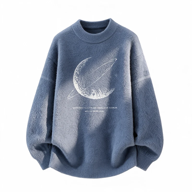2026 Autumn/Winter Men's High-Quality Printed Half-Chested Sweater Thick Hooded Knitted Top
