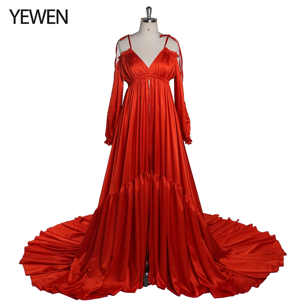 Sexy Shoulderless Satin Gown Evening Dress Pregnancy Shooting Dress Maxi Gown for Photo Shoot Photography Props YEWEN DY21721