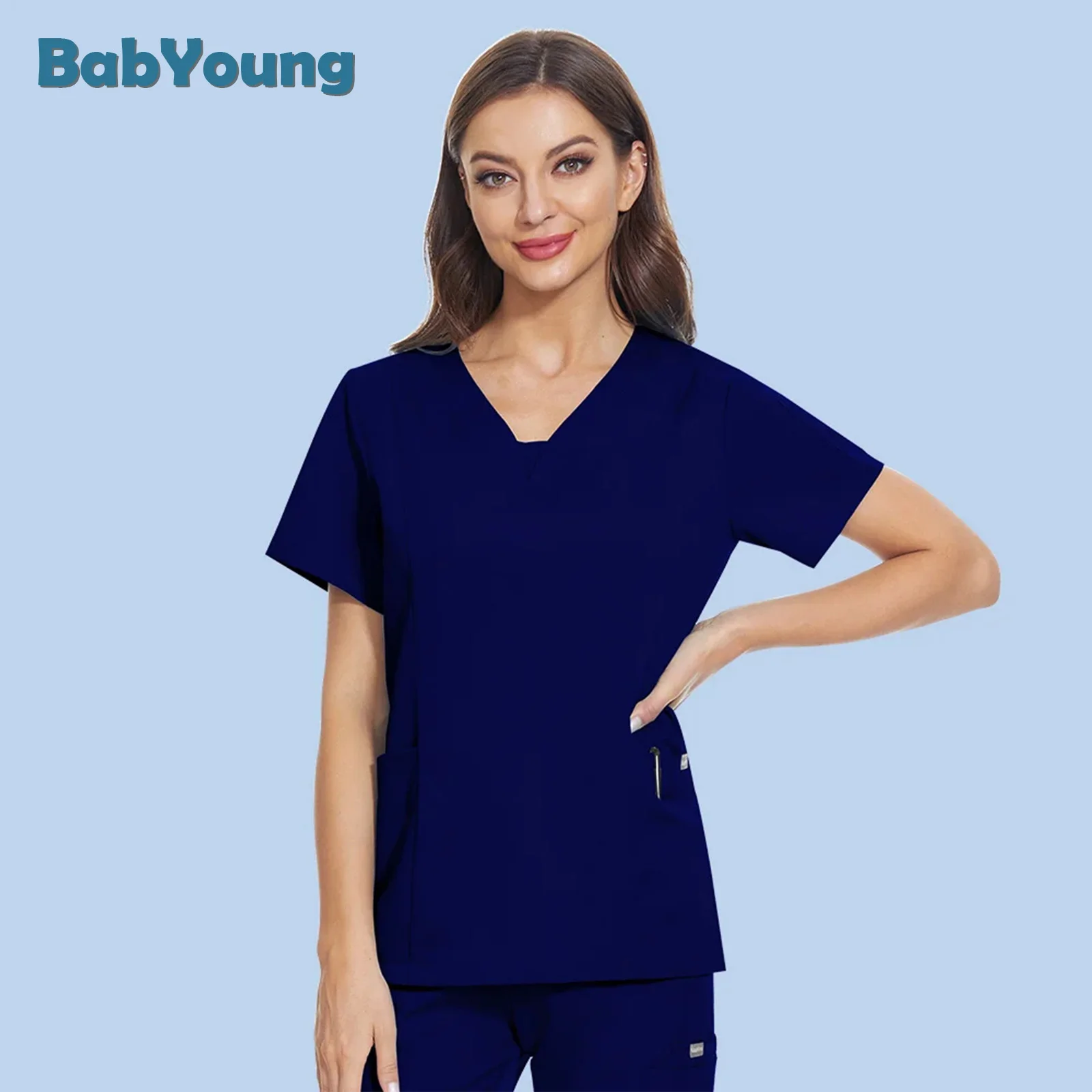 Tandarts Scrubs Tops Verpleegster Uniform Vrouwen Korte Mouw Scrub Shirts Jogger Blouse Hotel Werkkleding Shirts Arts Verpleging Kleding