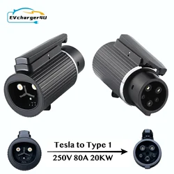 EVCharger4U for Tesla to Type 1 Adapter 250V 80A 20KW Max. SAE J1772 EV Charging Adaptor for Model 3 Y X S EV Convertor