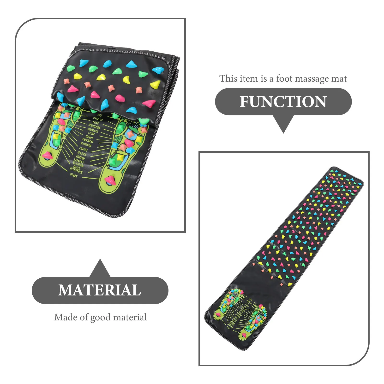 

175x35 см массажный коврик для ног с искусственным булыжником, полипропиленовый нескользящий домашний коврик для лечения расслабления, съемные камни, черный