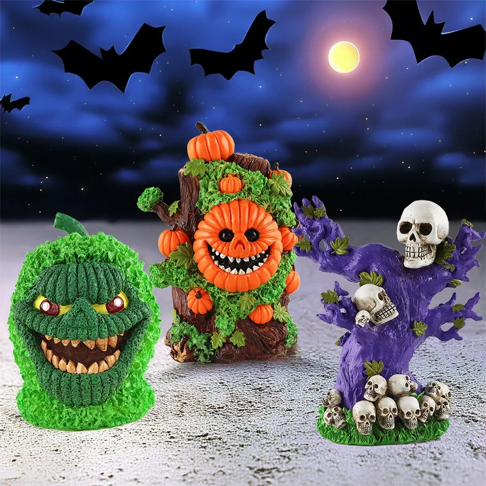 

Halloween Green Pumpkin Monster Resin Ornaments Ghost Festival Table Decoration Happy Halloween Party Decor