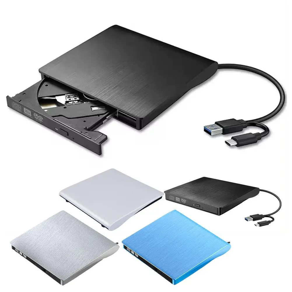

Внешний DVD-привод 2024 USB 3.0 Type-C USB C портативный CD/DVD /-RW Дисковый привод DVD-плеер для ПК Windows Linux OS Apple Mac Y2L5