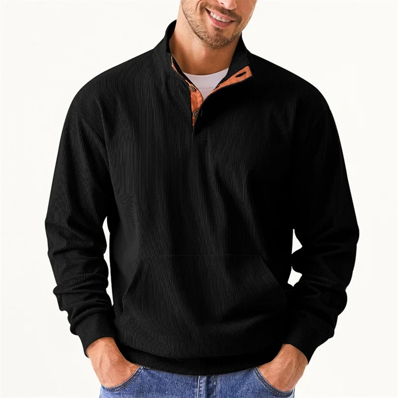 Men s Casual  Fit Crew Neck Long Sleeve Pullover Sweatshirt with Ribbed Cuffs and Hem in Solid Color