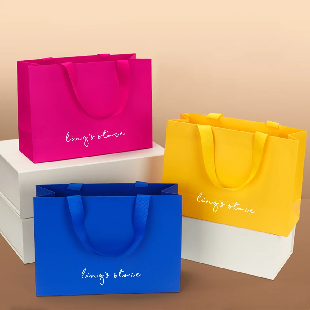 

20Pcs Personalized Logo Jewelry Paper Tote Bag Yellow Blue Rose Gift Packaging Handbag Shopping Cloth Perfume Cosmetic Organizer