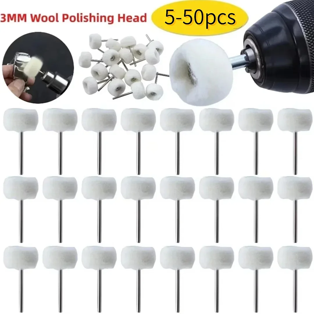 5-50Pcs Mini Wool Polishing Head 3mm Shank Buffing Wheel Drill Rotary Abrasive Brush Hand Grinding Buffing Tools 2025