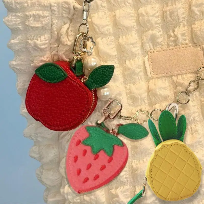 

HOT Women Fruit Charm Change Bag Keychain Fruit Shape Coin Purse Creative PU Leather Cherry Blueberry Bag Charm Wallet Gifts