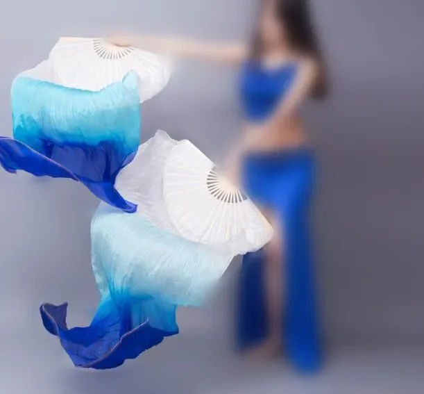 Venda quente barato crianças mulheres dança do ventre fã véus 1 par cor gradiente dançarino prática longo ventilador adereços 120cm/150cm/180cm