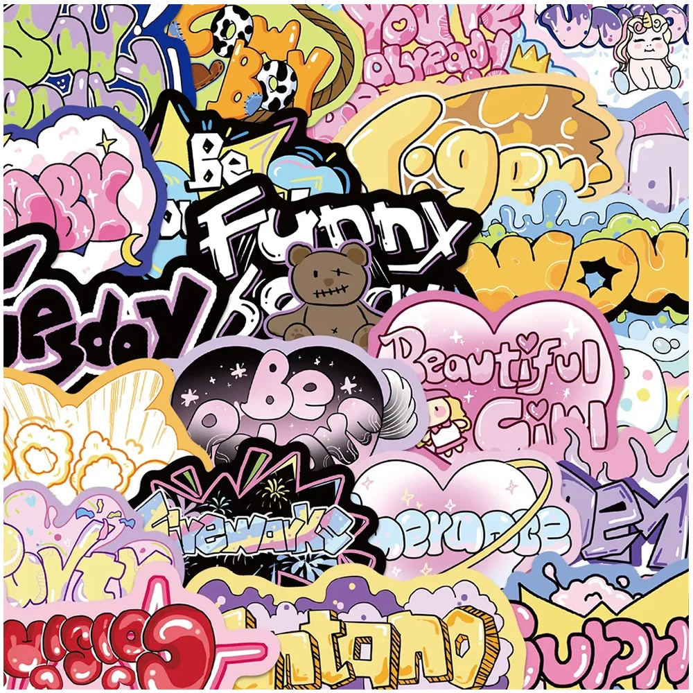 

10/30/50pcs DIY Y2K Style Words Stickers Creatives Letters Sticker Notebook Luggage Skateboard Cute Graffiti Decals Decoration