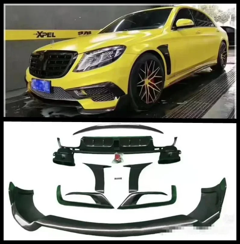 For Benz W222 S63 S65 14-17 Real Carbon Fiber Car Bumper Front Lip Rear Diffuser Spoiler Trunk Exhaust Tips Fender Full Body Kit