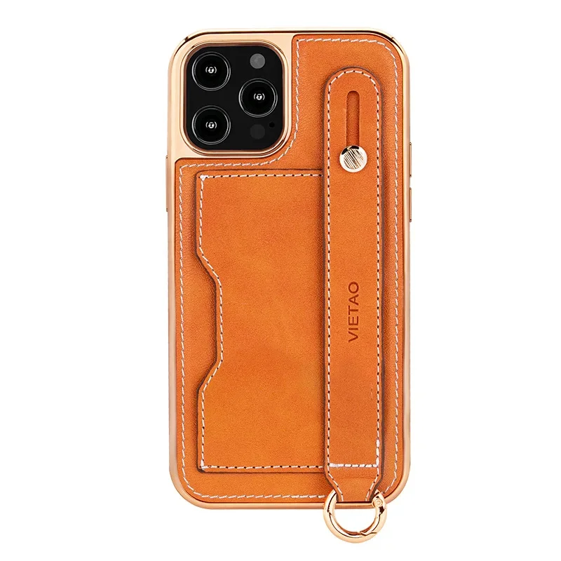 

Suitable for iPhone14plus Wristbandphone Case13promax Lanyard Card Bracket 12pro All-inclusive Electroplating 11 Leather Cover