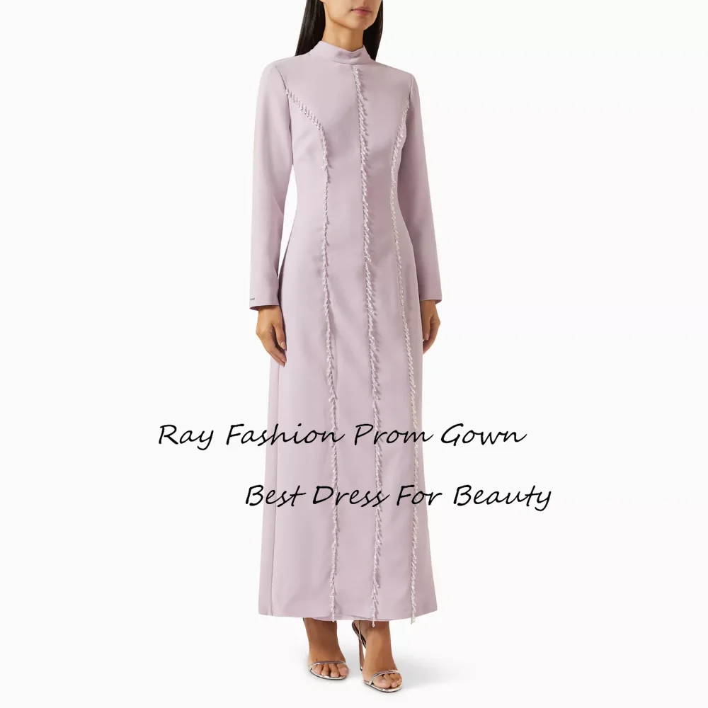 

Ray Fashion A Line Prom Dress High Neck With Full Sleeves Evening Gowns For Women Formal Occasions فساتين سهرة Saudi Arabia