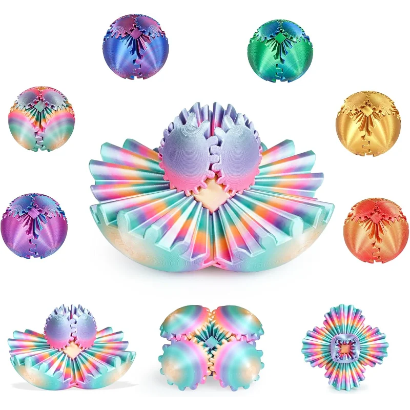 Bola de engrenagem, brinquedo fidget de esfera de engrenagem impressa em 3D, bola sensorial para alívio do estresse para crianças e adultos, ADHDToy (verde floresta, 2,6 polegadas)