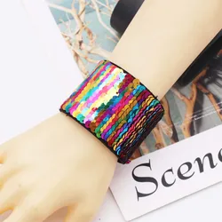 Fashion Magic Paillette Bracelets Sequin Reversible Glitter Slap Bracelets Charms Wristband for Kids Grownups