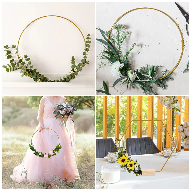 Metal Floral Hoop Garland Wedding Decoration Circle Round Catcher DIY Wreath Dream Catcher Rings Hanging Decor For Home